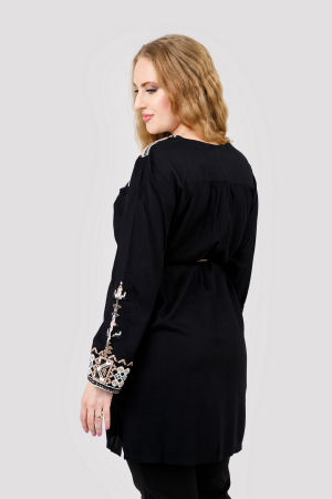 Bluza stil tunica neagra cu motiv geometric crem Matilda [2]