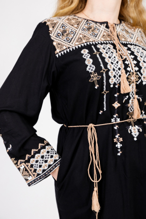 Bluza stil tunica neagra cu motiv geometric crem Matilda [1]