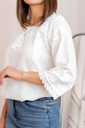 Bluza tip ie alba cu motiv floral alb Angelica [1]