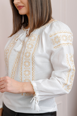 Bluza tip ie alba cu motiv floral auriu Sorina [1]