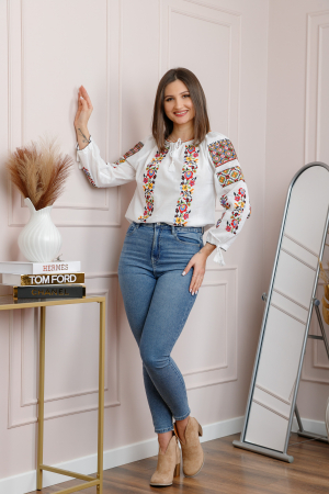 Bluza tip ie alba cu motiv floral multicolor Georgiana [3]