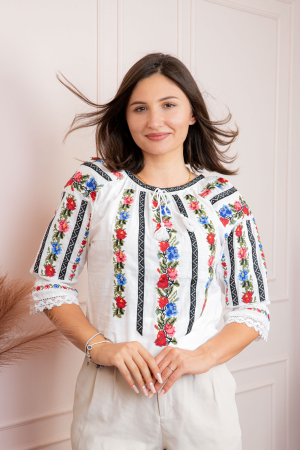 Bluza tip ie alba cu motiv floral multicolor Irina [2]