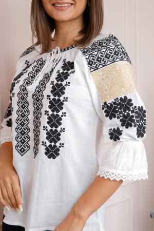 Bluza tip ie alba cu motiv floral negru Mioara [1]