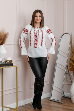 Bluza tip ie alba cu motiv floral rosu Cipriana 01 [3]