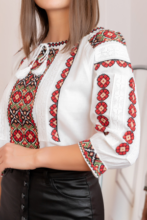 Bluza tip ie alba cu motiv floral rosu Domnita [1]