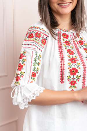 Bluza tip ie alba cu motiv floral rosu Pompilia [1]