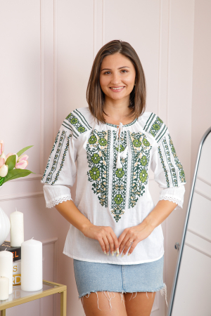 Bluza tip ie alba cu motiv floral verde Arabella [2]