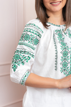 Bluza tip ie alba cu motiv floral verde Ecaterina [1]