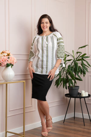 Bluza tip ie alba cu motiv floral verde Isidora [3]