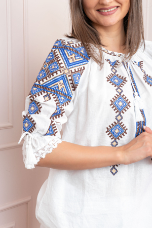 Bluza tip ie alba cu motiv geometric albastru Stefana [1]