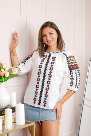 Bluza tip ie alba cu motiv geometric bicolor Anca [2]
