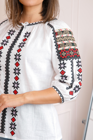 Bluza tip ie alba cu motiv geometric bicolor Anca [1]