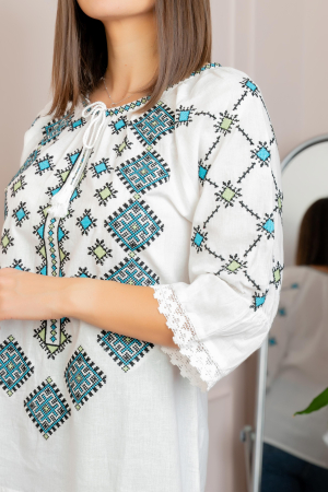 Bluza tip ie alba cu motiv geometric bleu Damiana [1]