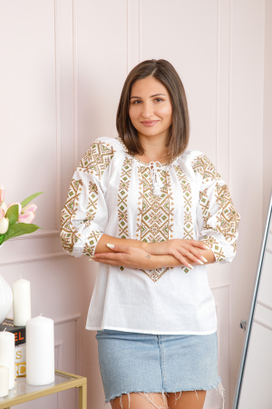 Bluza tip ie alba cu motiv geometric crem Melinda 02 [2]