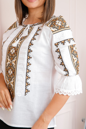 Bluza tip ie alba cu motiv geometric maro Tania 02 [1]