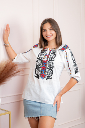 Bluza tip ie alba cu motiv geometric multicolor Dumitra [2]