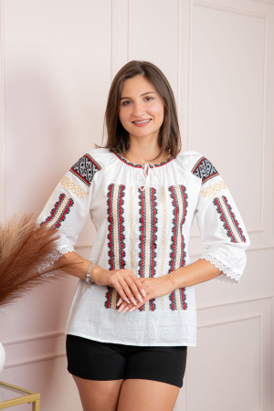 Bluza tip ie alba cu motiv geometric multicolor Violeta [2]