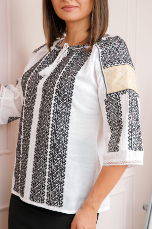 Bluza tip ie alba cu motiv geometric negru Dora [1]