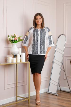 Bluza tip ie alba cu motiv geometric negru Dora [3]