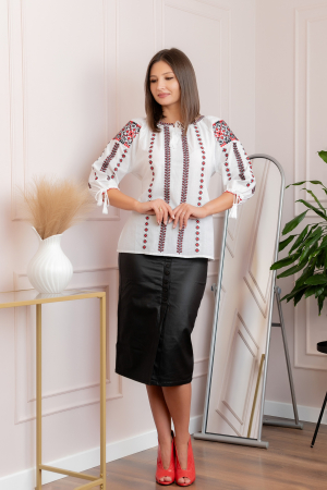 Bluza tip ie alba cu motiv geometric negru Zamfira 02 [3]