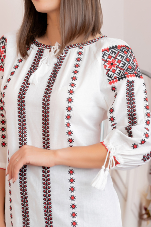 Bluza tip ie alba cu motiv geometric negru Zamfira 02 [1]
