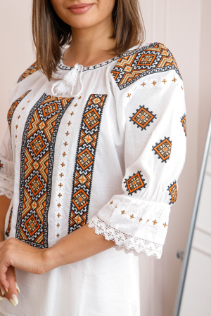 Bluza tip ie alba cu motiv geometric orange Alexandrina [1]