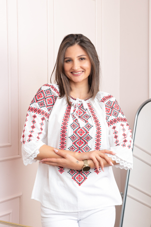 Bluza tip ie alba cu motiv geometric rosu Cristina [2]