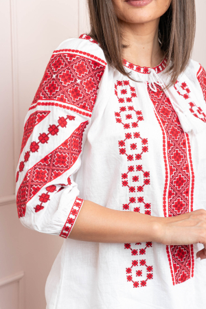 Bluza tip ie alba cu motiv geometric rosu Ioana [1]