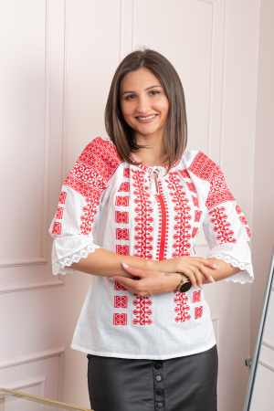Bluza tip ie alba cu motiv geometric rosu Virginia [2]