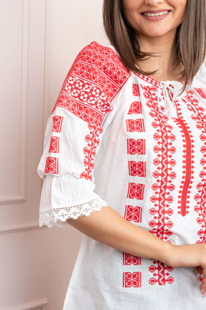 Bluza tip ie alba cu motiv geometric rosu Virginia [1]