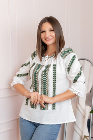 Bluza tip ie alba cu motiv geometric verde Gloria 01 [2]