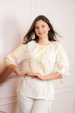 Bluza tip ie crem cu motiv geometric auriu Ana [2]