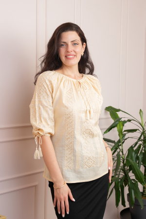 Bluza tip ie crem cu motiv geometric auriu Angelina 02 [2]