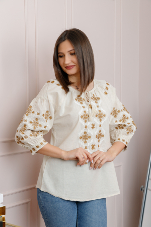 Bluza tip ie ivoire cu motiv geometric maro Eliza [2]