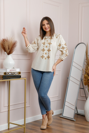 Bluza tip ie ivoire cu motiv geometric maro Eliza [3]