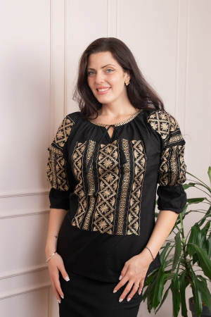 Bluza tip ie neagra cu motiv floral auriu Aurelia 05 [2]