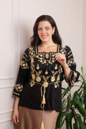 Bluza tip ie neagra cu motiv floral galben Adelaida [2]