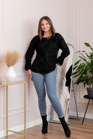 Bluza tip ie neagra cu motiv floral negru Ada 02 [3]