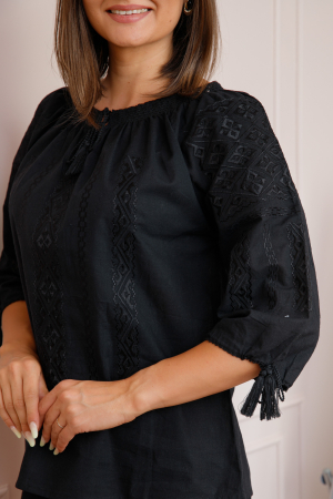 Bluza tip ie neagra cu motiv geometric negru Gratiela 06 [1]