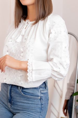 Bluza tip ie traditionala alba cu motiv floral argintiu Angelica 02 [1]