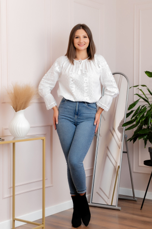 Bluza tip ie traditionala alba cu motiv floral argintiu Angelica 02 [3]