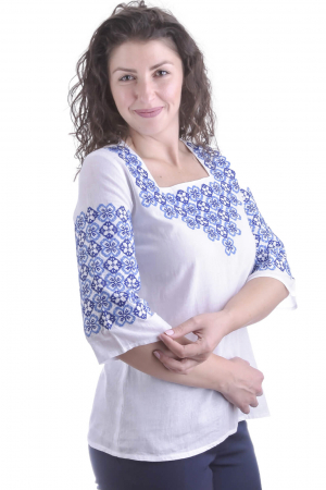 Bluza alba cu motiv floral albastru Ariana 01 [1]