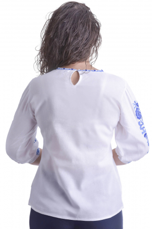 Bluza traditionala alba cu motiv floral albastru Celia [2]