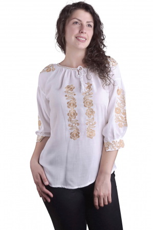 Bluza traditionala alba cu motiv floral auriu Angelina [3]