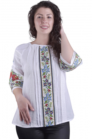 Bluza traditionala alba cu motiv floral multicolor Iustina [3]