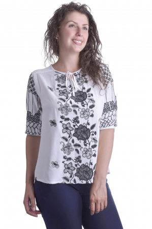 Bluza traditionala alba cu motiv floral negru Miriam [3]