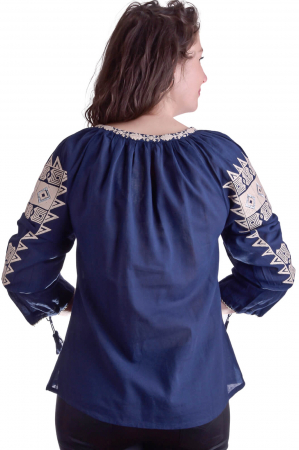 Bluza traditionala albastra cu motiv geometric crem Corina [2]