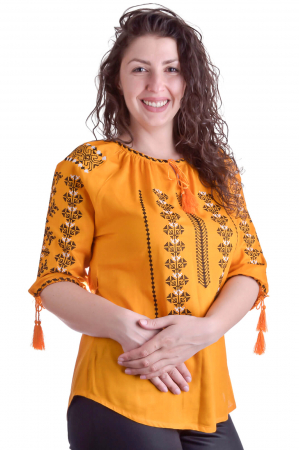 Bluza traditionala galbena cu motiv geometric negru Melissa [1]