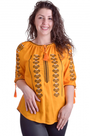 Bluza traditionala galbena cu motiv geometric negru Melissa [0]