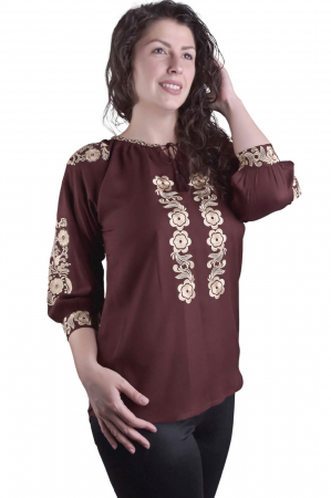 Bluza maro cu motiv floral auriu Iasmina 04 [3]